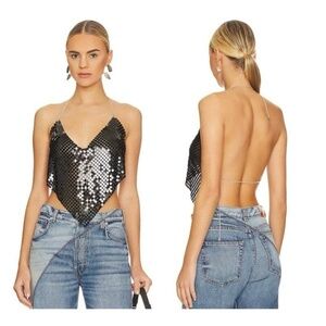 8 Other Reasons REVOLVE Chain Top Halter Open Back Dance Clubwear Metal Black